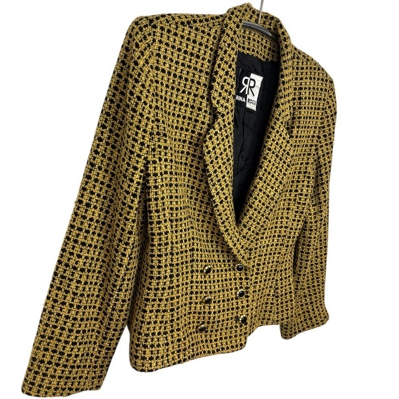 VINTAGE Rina Rossi Women's Black and Gold Tweed Blazer - Picture 7 of 14